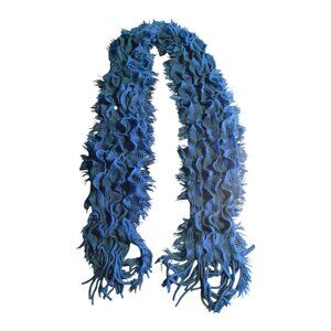 Dark Blue Knit Scarf Textured with Tassels Good Condition